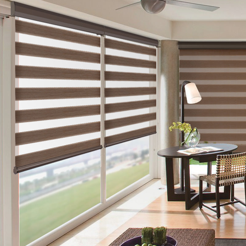 Modern Dual-Layer Gauze & Fabric Roller Curtain