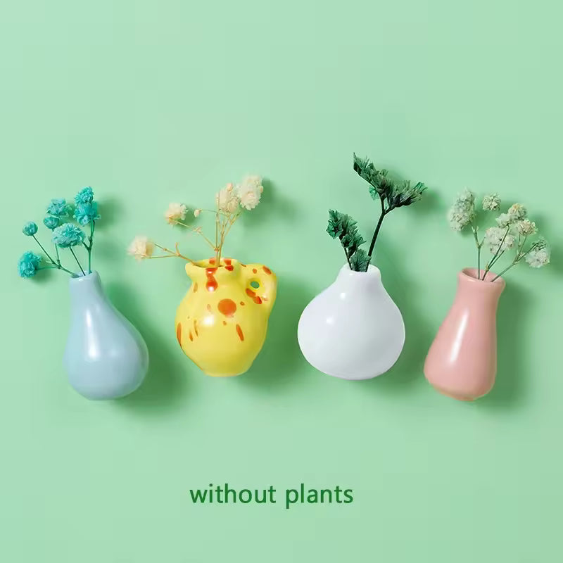 Cute Plant Ceramic Vase Fridge Magnets