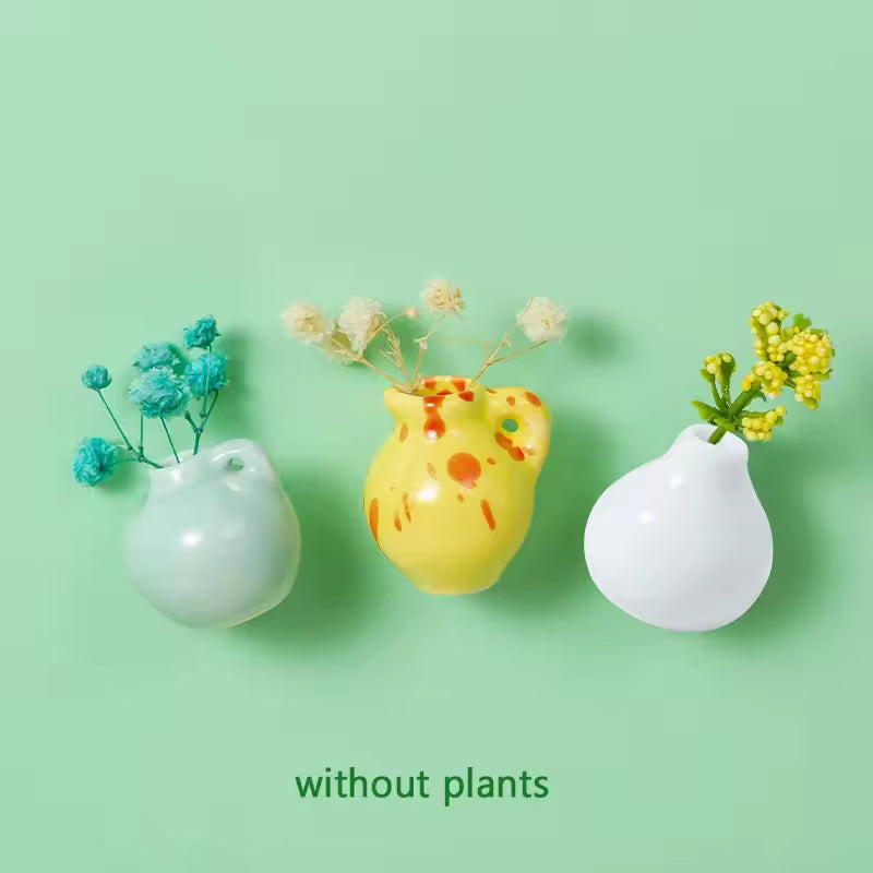 Cute Plant Ceramic Vase Fridge Magnets