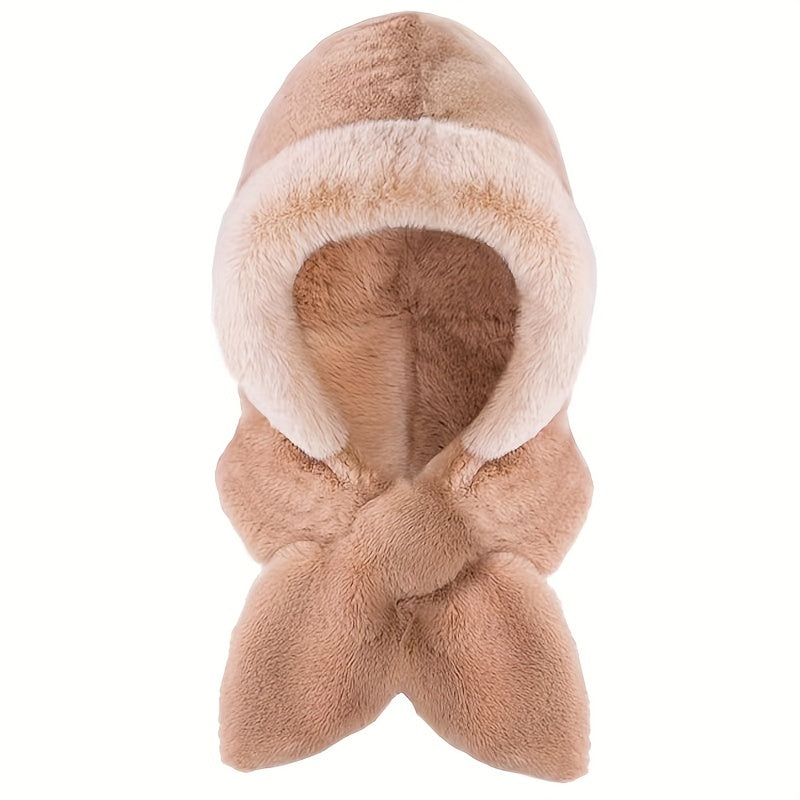 Women's Winter Faux Fur Hat Thick Warm Plush Ear-Protector Riding Cap Solid Color with Scarf Buckle Closure Hand-Wash Knit Fabric for Cold Weather Occasions