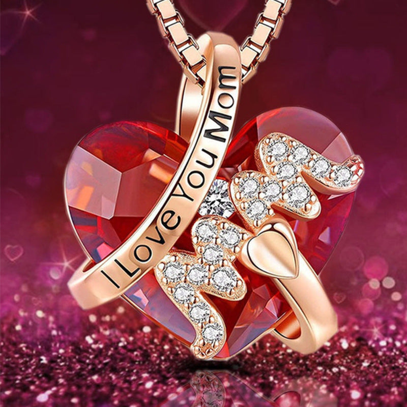 Red Crystal Heart Necklace | Luxury Mother’s Day & Thanksgiving Gift