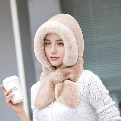 Women's Winter Faux Fur Hat Thick Warm Plush Ear-Protector Riding Cap Solid Color with Scarf Buckle Closure Hand-Wash Knit Fabric for Cold Weather Occasions