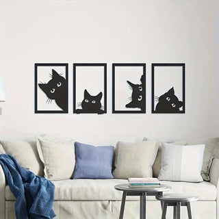 Black Cat Metal Wall Art Decoration Set